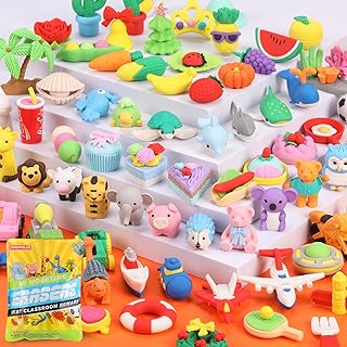 100 Pack Erasers for Kids, Animal Erasers for Kids Bulk, Desk Pets for Kids Classroom Rewards, 3D Mini Erasers Cute Erasers for Treasure Box Prizes, Pull Apart Erasers Puzzle Erasers