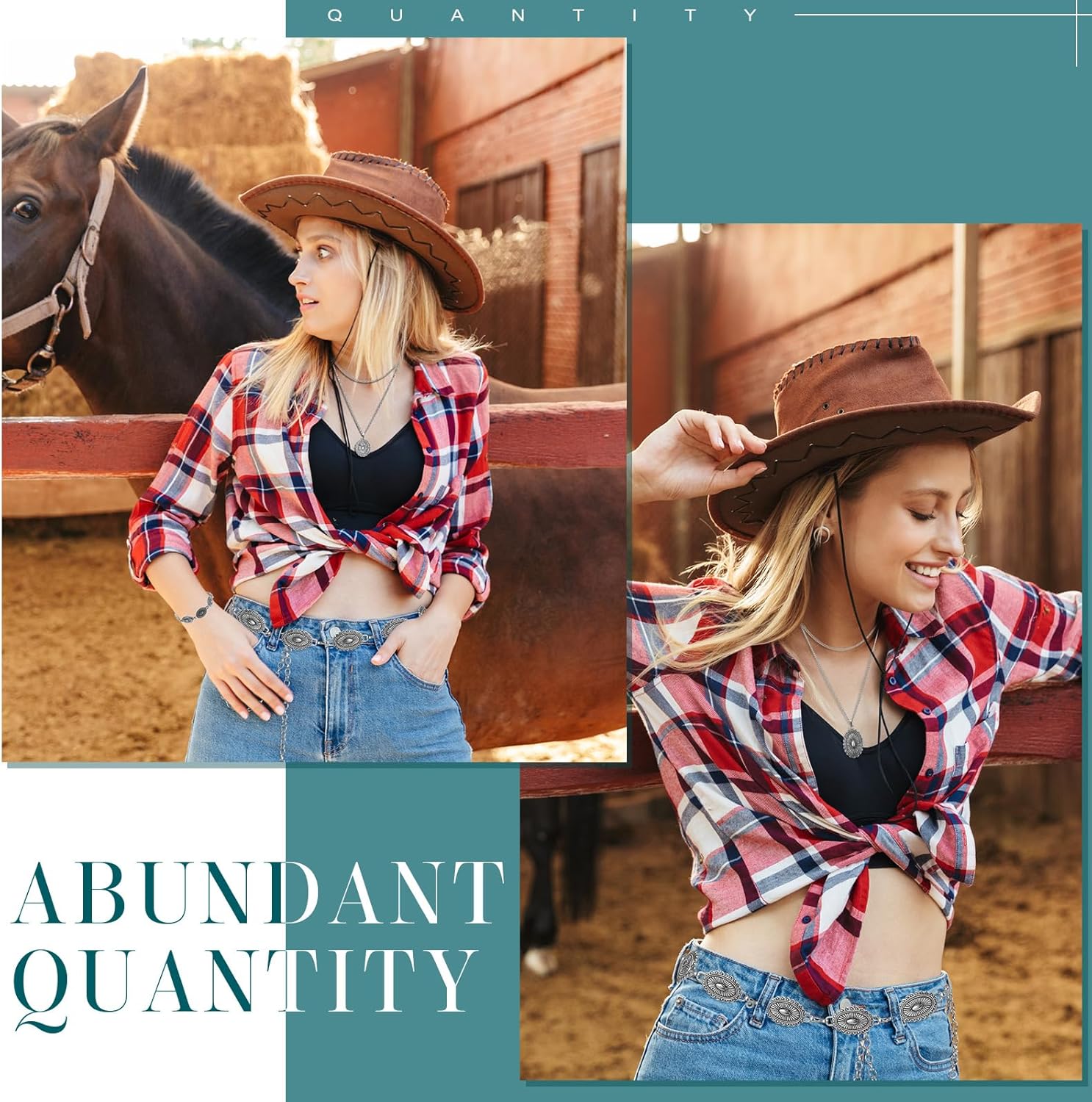 Haysandy 4 Pcs Turquoise Western Jewelry Sets for Women Bohemian Vintage Concho Necklace Classic Dangle Earrings Bracelet Belt - Image 4