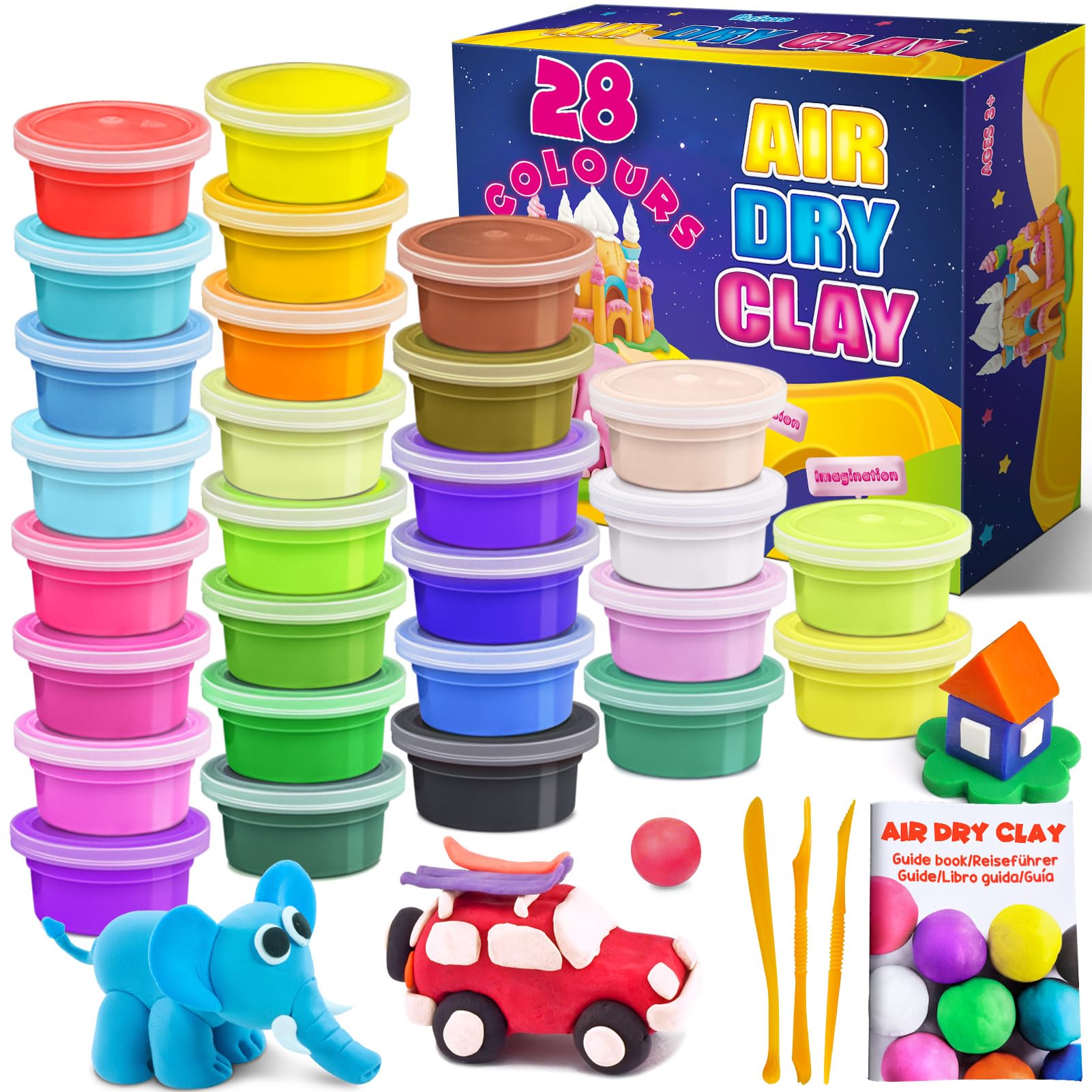 Modeling Clay for Kids, Air Dry Clay Kit 28 Colors,Magic Clay Craft Kit with Tools, Ideal DIY Clay Kits Gift for Girls Boys Kids Ages 3 4 5 6 7 8