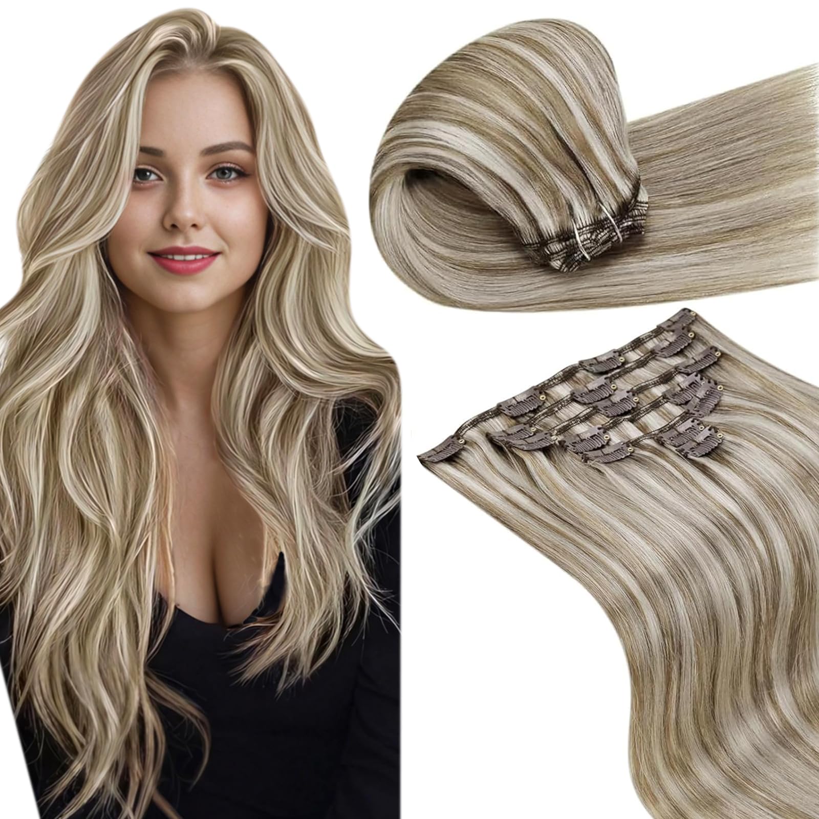 LaaVoo Hair Extensions Clip in Real Human Hair Brown Clip in Hair Extensions Dark Brown Full Head 16 Inch 120g 7pcs Remy Straight Hair Double Weft #4 — view 80