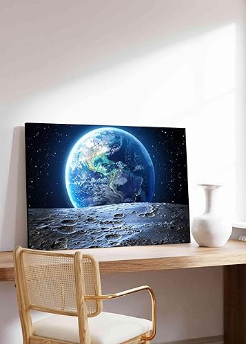 Miniatura 2 de citipaitorn Póster de la Tierra - Lienzo decorativo para pared, diseño de la Tierra desde la Luna, pintura del espacio exterior, decoración del