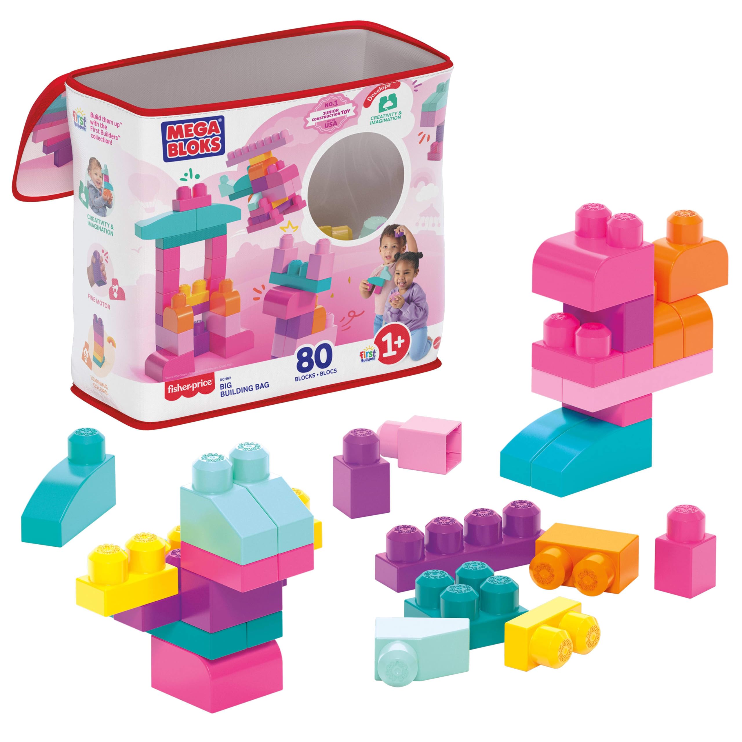 Mega Bloks Sacca Ecologica 80 Pezzi, Blocchi Da Costruzione Per Bambini 1+ Anni, Gioco Creativo E Didattico, First Builders