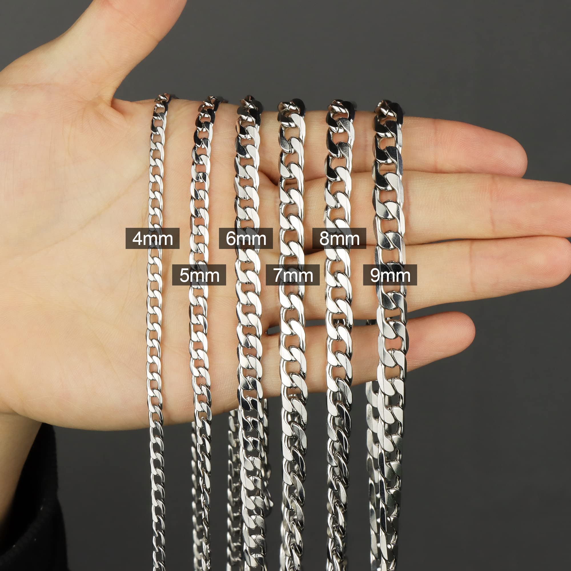 Cadena cubana de eslabones de acero inoxidable de 4.5 mm y 8.5 mm para hombre y mujer, de 16 pulgadas y 36 pulgadas, acero inoxidable, JN06405SR232602 6