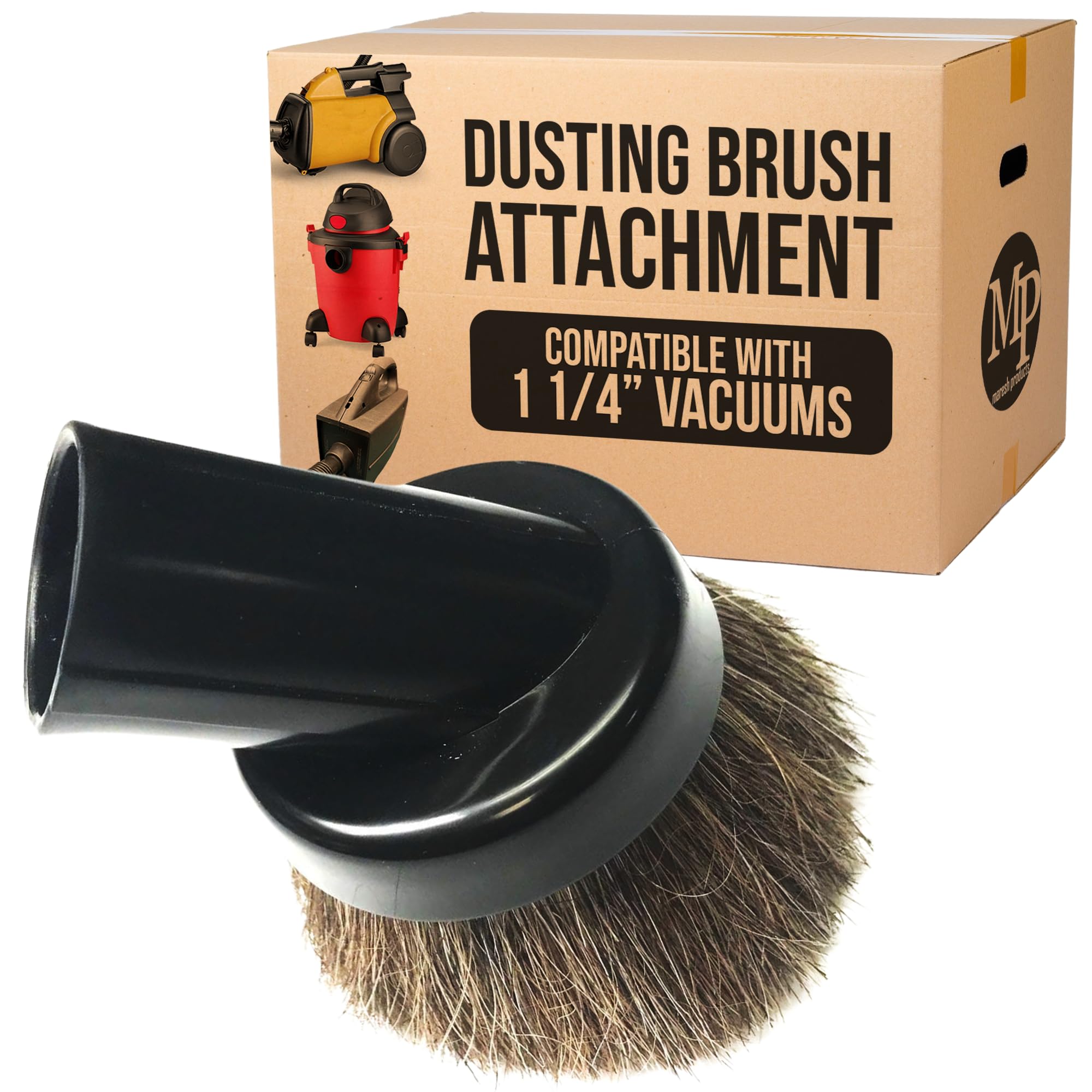 MP Maresh Products Household Cleaning Vacuum Brush Attachment - Horse Hair Vacuum Cleaner Accessories, Soft, Dust Floor Brush, Compatible with Shop Vac 1-1/4" Vacuum Cleaners for Hard Surfaces - Black