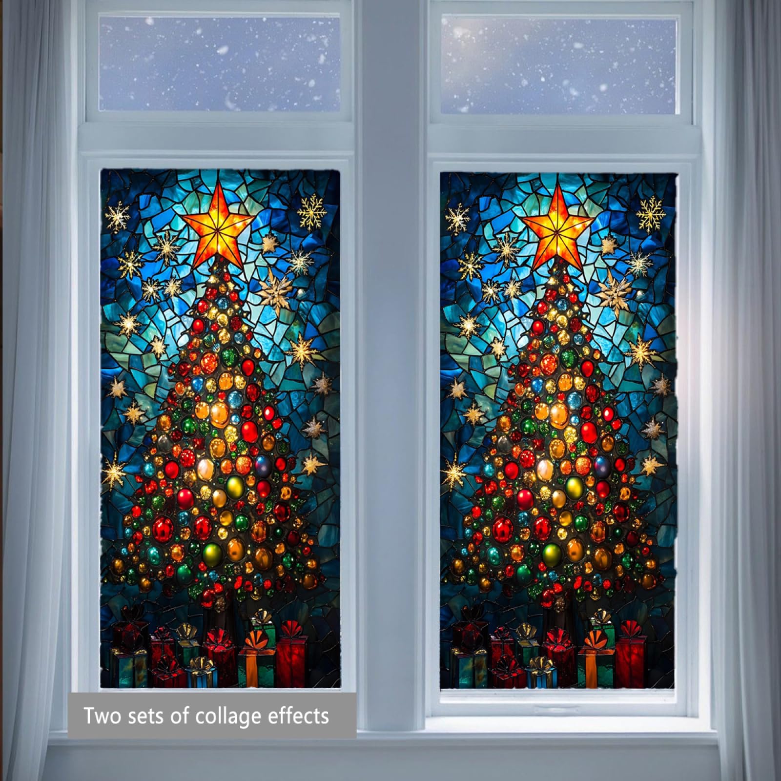 Pellicola Vetri Finestre 45x100cm (3PCS) Albero Di Natale Pellicola Adesiva Per Vetri Oscurante,Adesivi Per Vetro Autoadesiva,Pellicole Vetri Anti Uv,Pellicola Privacy Finestre Casa/Ufficio