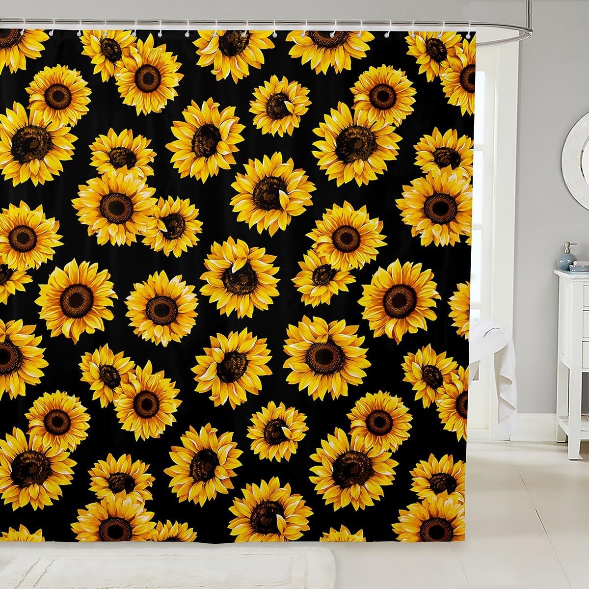 Sunflower Shower Curtain,Country Style Rustic Farm Plants Decorative Bath Curtains,Floral Garden Plant Home Bathroom Decor Polyester Fabric Waterproof 72 x 84 Inches