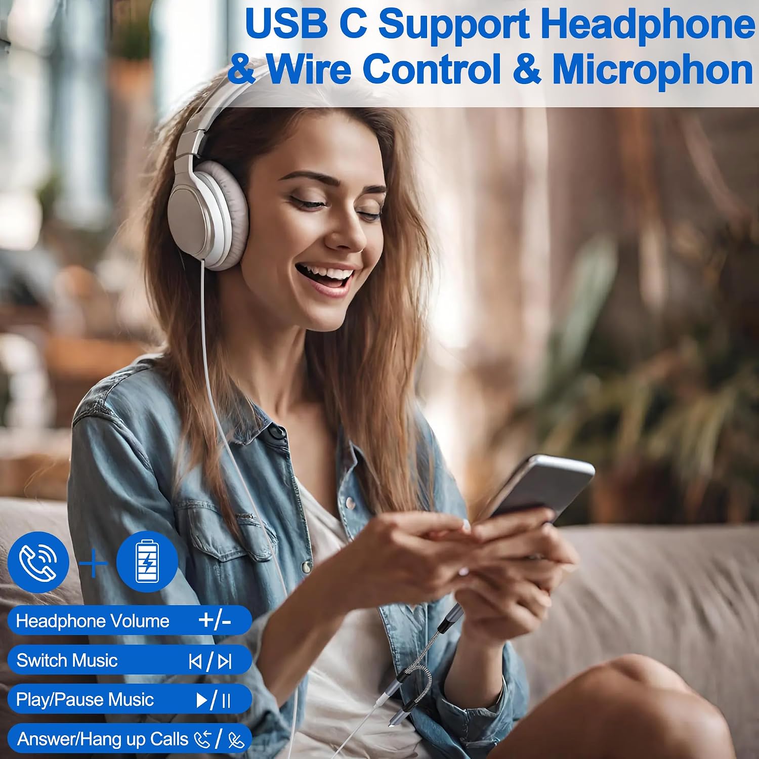 USB C and Lightning to 3.5 mm Headphone Adapter for iPhone - 2 in 1 USB C to 3.5mm & Lighting to 3.5mm Aux to USB C and Lightning Audio adapter for iPhone17 16 15 14 13 12 Pro Galaxy S24 S23 iPad Mac