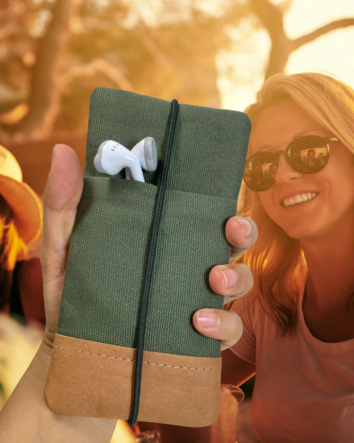 Moin Padded Cotton Phone Sleeve with Rubber Closure - Handmade Case for iPhone 13/14/15 Pro Max, iPhone 13/14/15 Pro, iPhone 13/14, Galaxy S23+, Other (6.1-6.9 inches) (Pine)