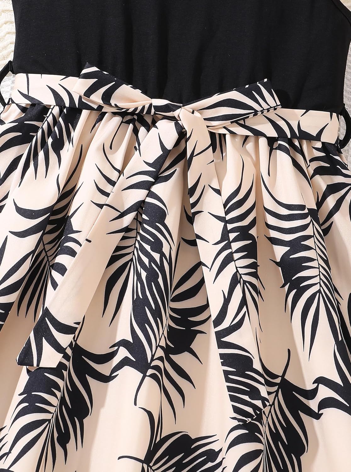 Hilinker ガールズ フローラル ノースリーブ プリーツ ドレス 夏 タイノット タンク ドレス ベルト付き