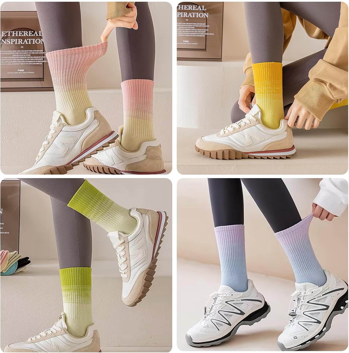 Women‘s Athletic Running Crew Socks，Cute Cotton mid-Calf Socks，Above Ankle High，Novelty Fun Colorful Design，Pack of 5 - Image 6