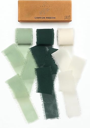 Juego de 3 rollos de cinta de gasa de gasa hecha a mano con flecos de 1.5 pulgadas x 7 yardas para decoración de flores, invitaciones de boda,