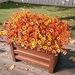 Artificial Fall Flowers for Decoration Fake Flowers Outdoor Artificial Plants, 12 Bundles Faux Mums Autumn Plastic Flower UV Resistant for Porch Patio Home Yard Garden Window Box Pot Planters