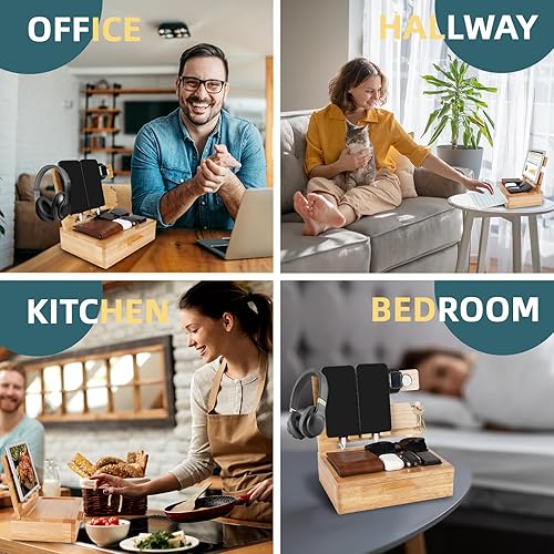 Miniatura 6 de Regalos para marido, aniversario de cumpleaños, de parte de la esposa, estación de acoplamiento de madera para teléfono con cajón, organizador de