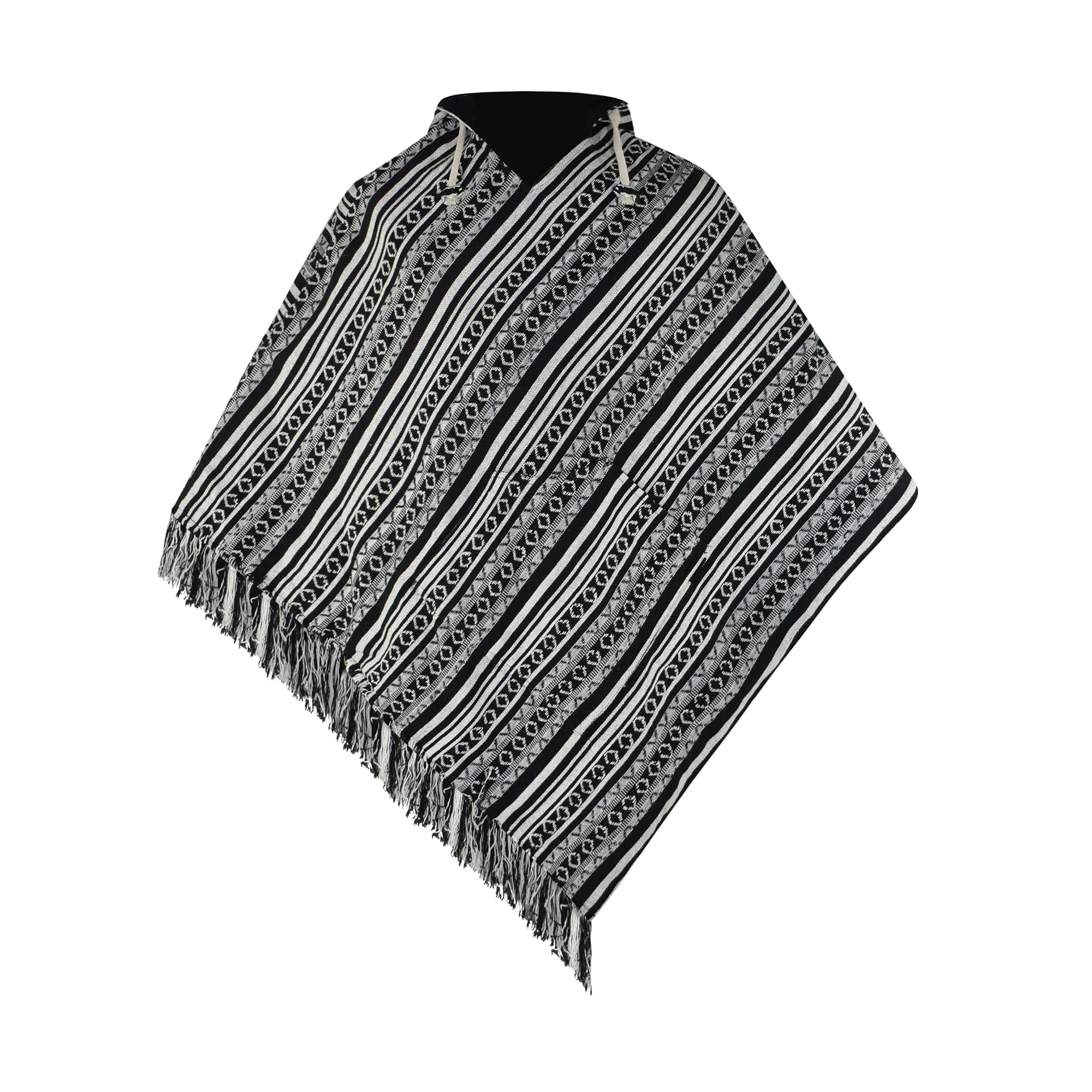 Virblatt Men's Black - Mexican Poncho For | 100% Cotton Baja Hoodie | Hooded Winter Cape - Abajo L-Xl