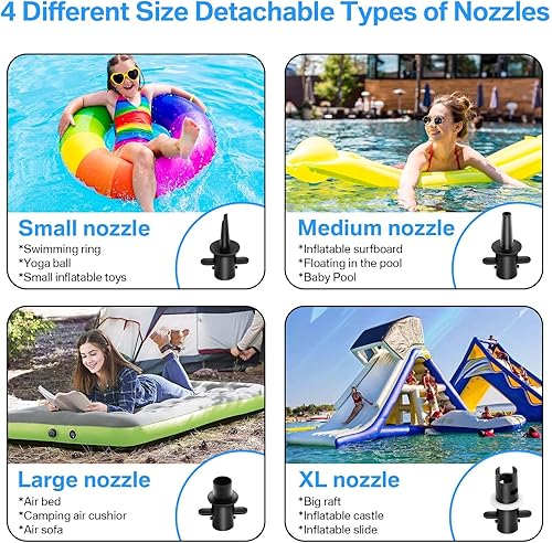 Miniatura 3 de Bomba de aire eléctrica para colchoneta inflable con 4 boquillas, inflador de llenado rápido AC 110-120V, bomba de aire para