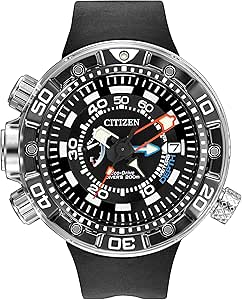 Citizen Men&#39;s Eco-Drive Promaster Sea Aqualand Depth Meter Watch in Stainless Steel with Black Polyurethane strap, Black Dial (Model: BN2029-01E)