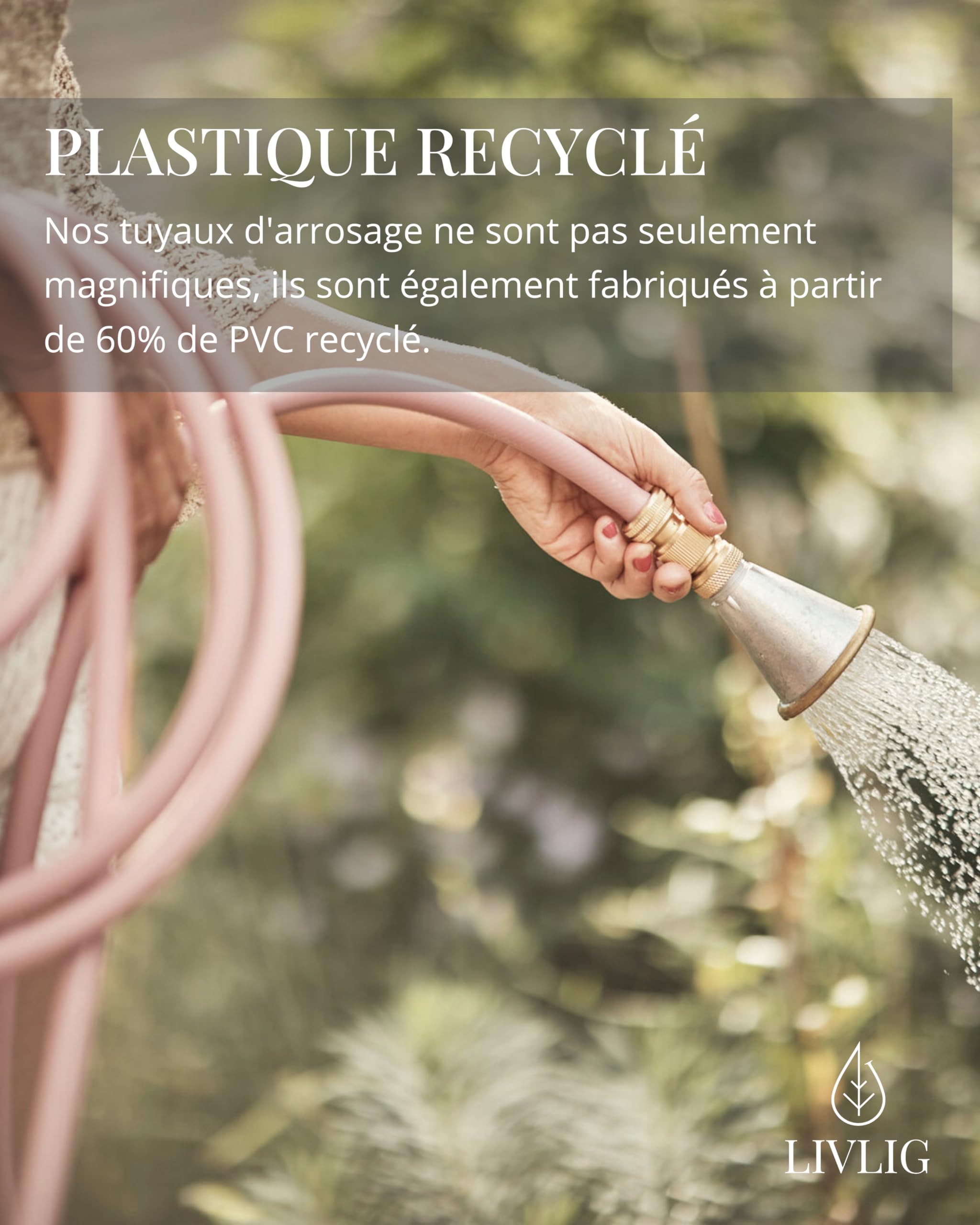 Tuyau D'Arrosage LIVLIG 20m - 1/2 Pouce, Matériau Recyclé, Made In Germany - Couleur Greige