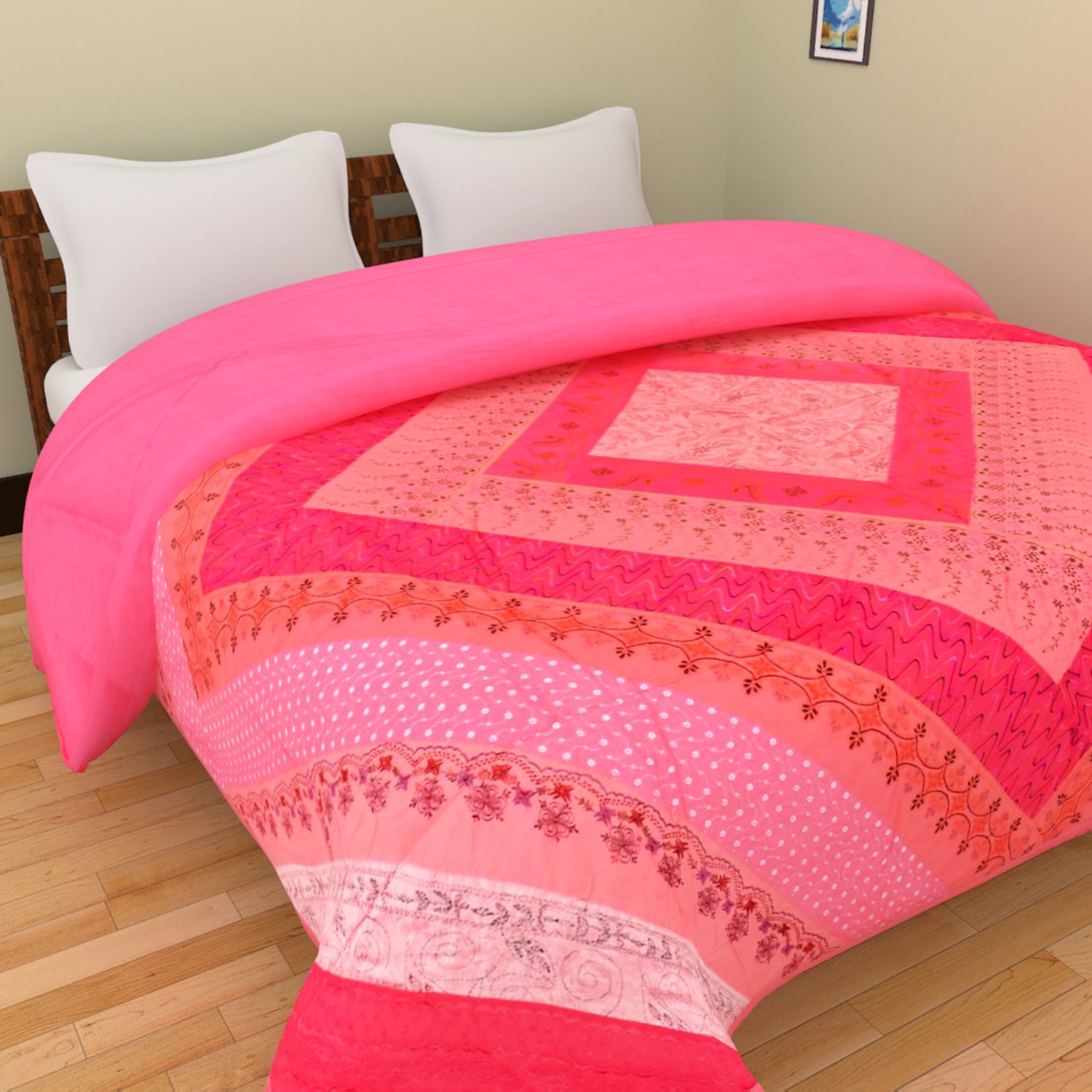 Chic & Comfort My Home MY Life....…. Aditi Impex Handicrafts Asorted Embroidery Border Bed-Cover (220 cm x 270 cm) Pink-picture-38