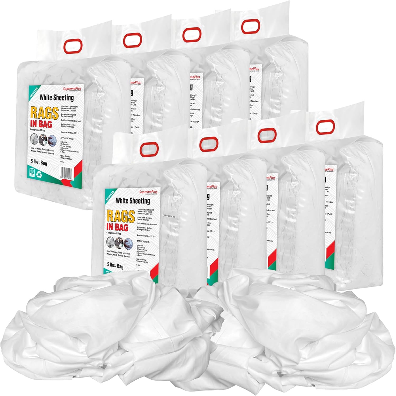 Recycled White Sheeting Cleaning Rags (5 lbs. Bag - Pack of 8) – Lint Free White Cotton Cloths for Manufacturing | Automotive | Janitorial | Shop Rags Bulk - Multipurpose