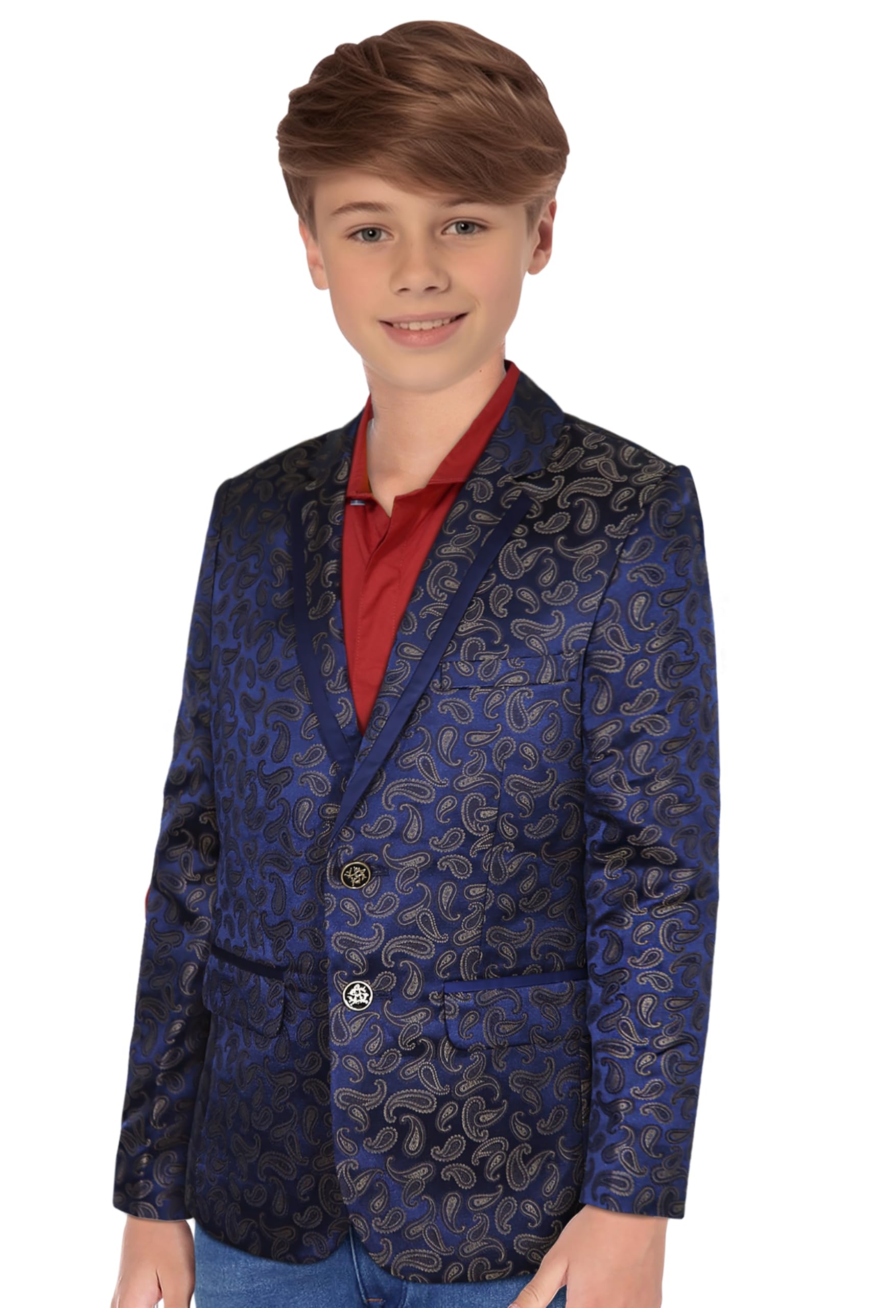 Boys Navy Print Regular Fit Blazer 1