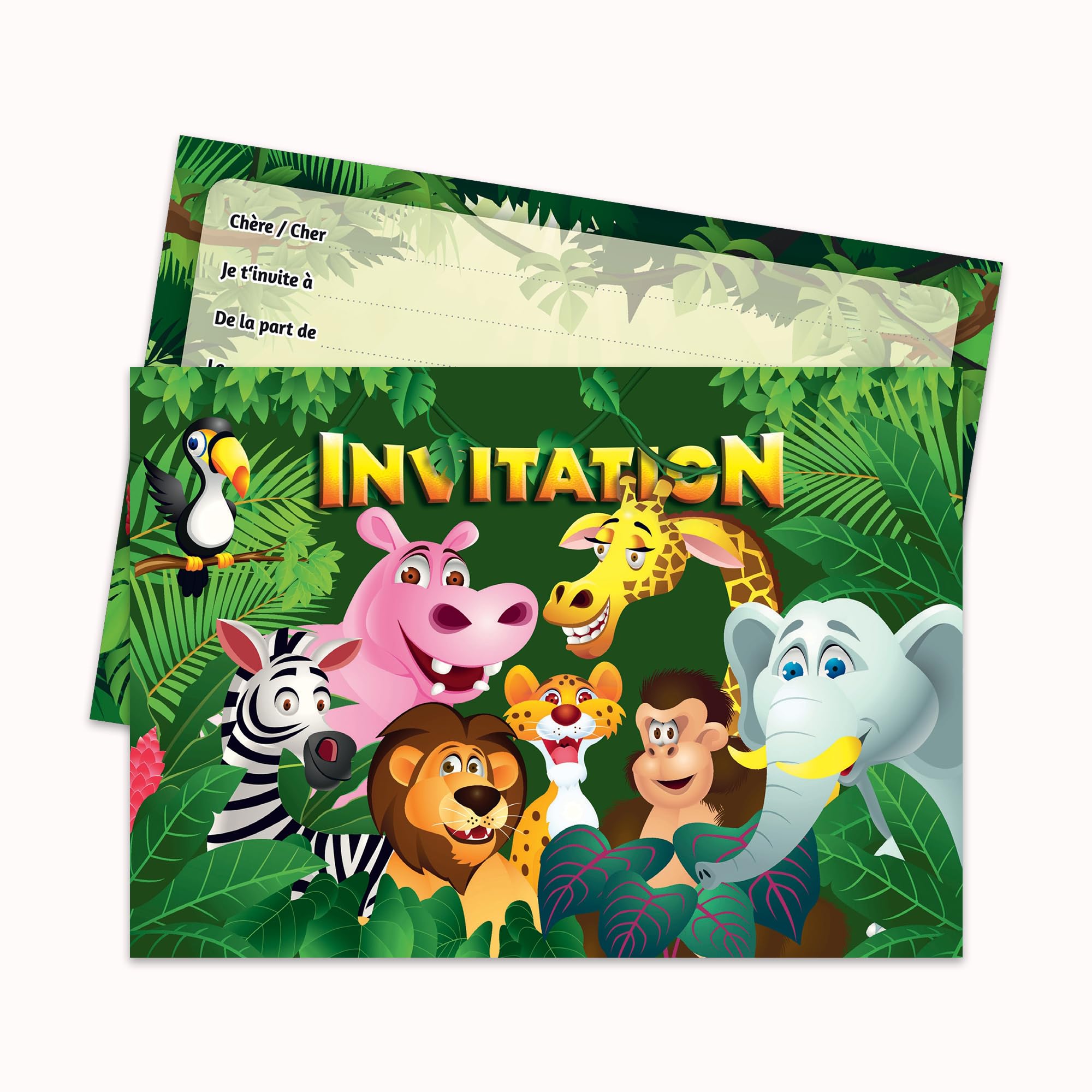 Edition Colibri (10968 FR Lot de 10 Cartes d‘invitation ANIMAUX DE ZOO en Français pour un anniversaire d‘enfant ou pour une partie au zoo