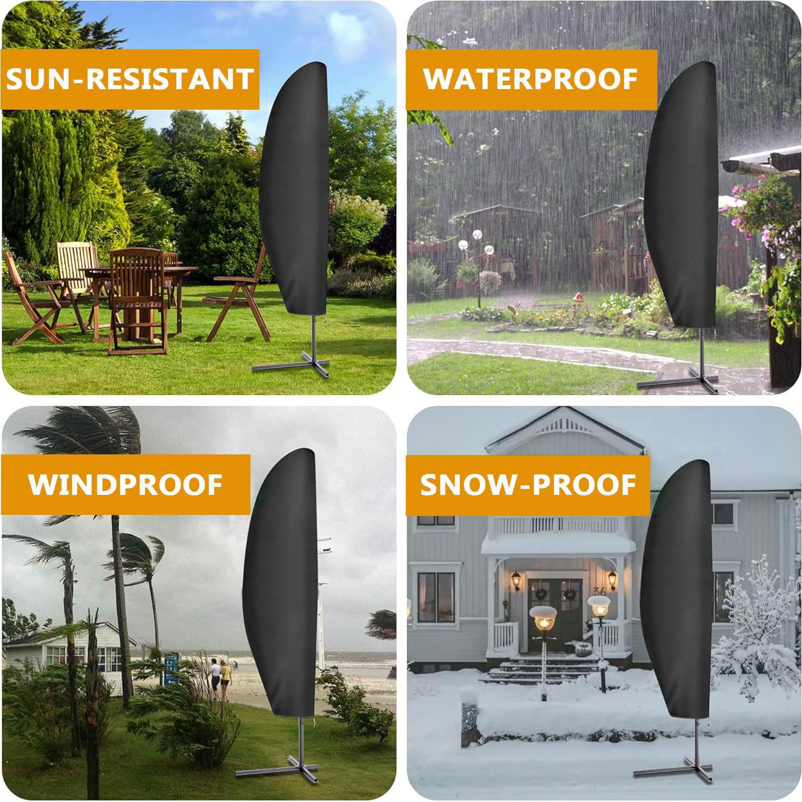 Housse de parasol déporté imperméable en tissu Oxford 210D résistant aux UV et au vent avec tringle (205 x 70 x 40 x 50 cm)