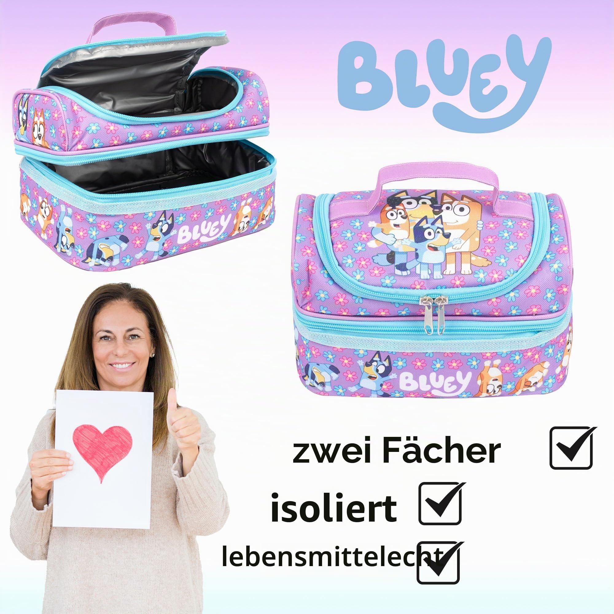Bluey - Schul-Lunch-Tasche für Kinder – Snack-Tasche mit mehreren Fächern für Mädchen und Jungen – wärmeisoliert und großes Fassungsvermögen – Lila