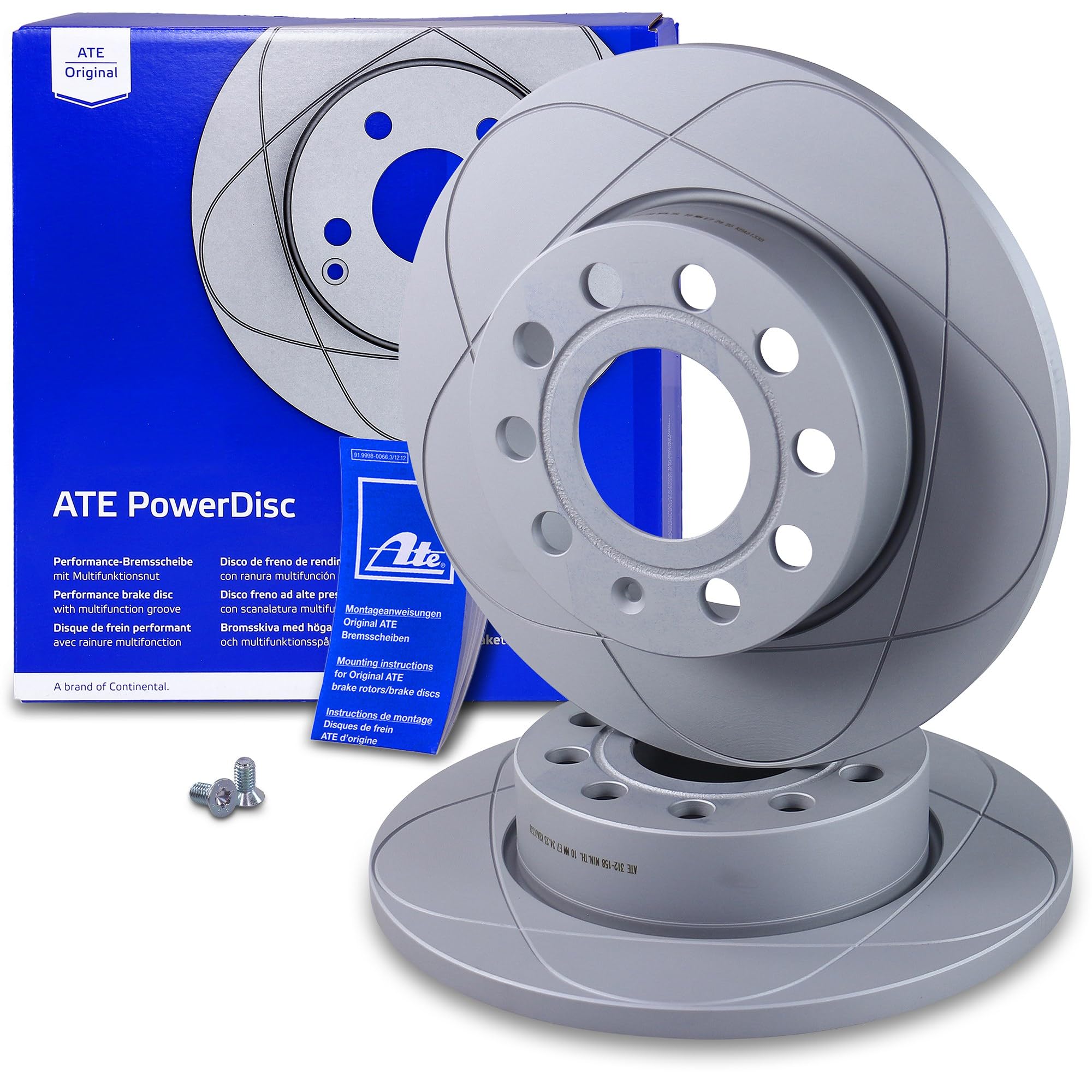 ATE Set di freni per asse posteriore+dischi freno posteriori PowerDisc ¯ 256mm completi e pastiglie freno posteriori Compatibile con AUDI, SEAT ALTEA, TOLEDO, SKODA OCTAVIA, SUPERB, VW CADDY, GOLF, JE