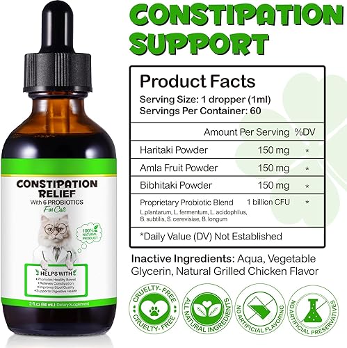 Miniatura 4 de NBTREKTIE Alivio del estreñimiento del gato, laxante natural con 6 probióticos suavizantes de heces, apoyo digestivo para alivio de bolas de pelo y
