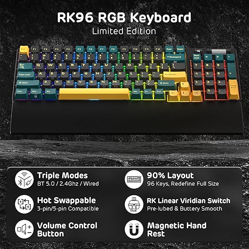 Miniatura 2 de RK ROYAL KLUDGE RK96 RGB Limited Ed, 90% 96 teclas inalámbrico 3 modos BT5.02.4GUSB-C Teclado mecánico intercambiable en caliente con reposamuñecas,