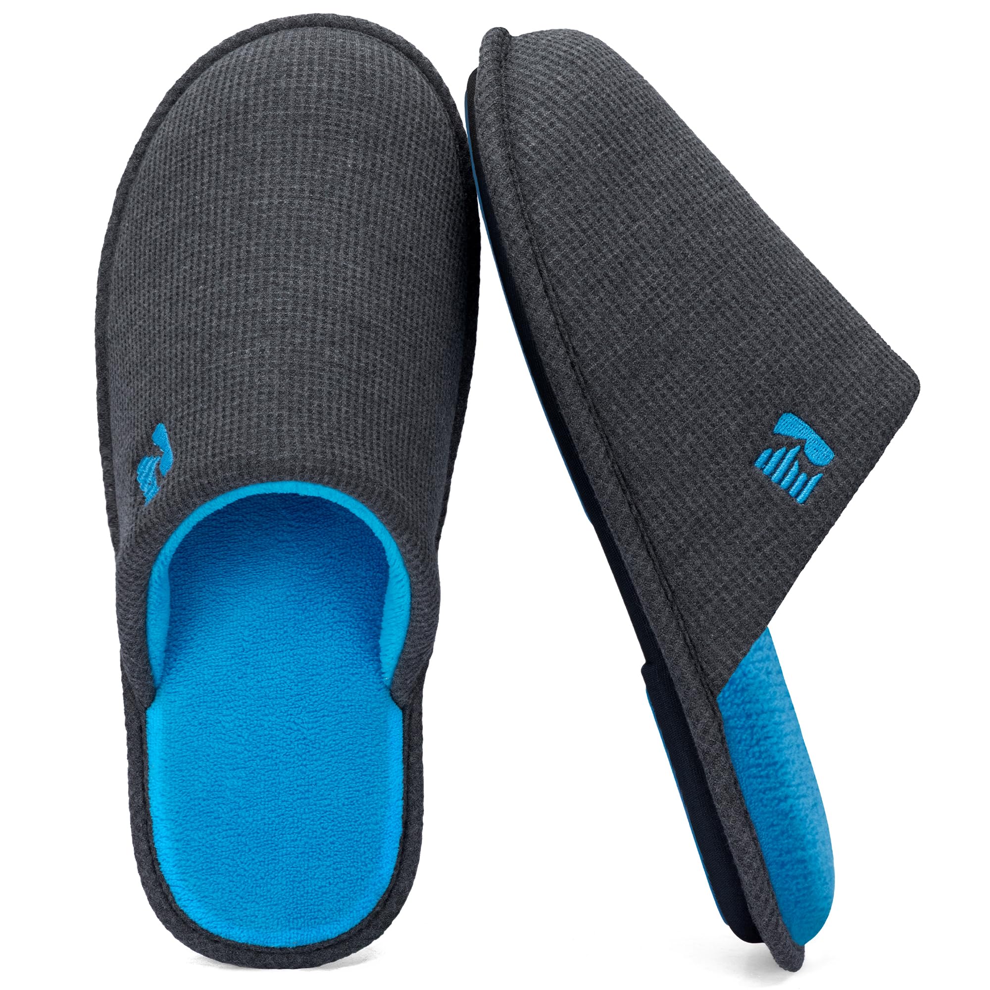 RockDove Mens Two-Tone Memory Foam Scuff House Slipper Waffle Knit Non Slip Rubber Sole Machine Washable