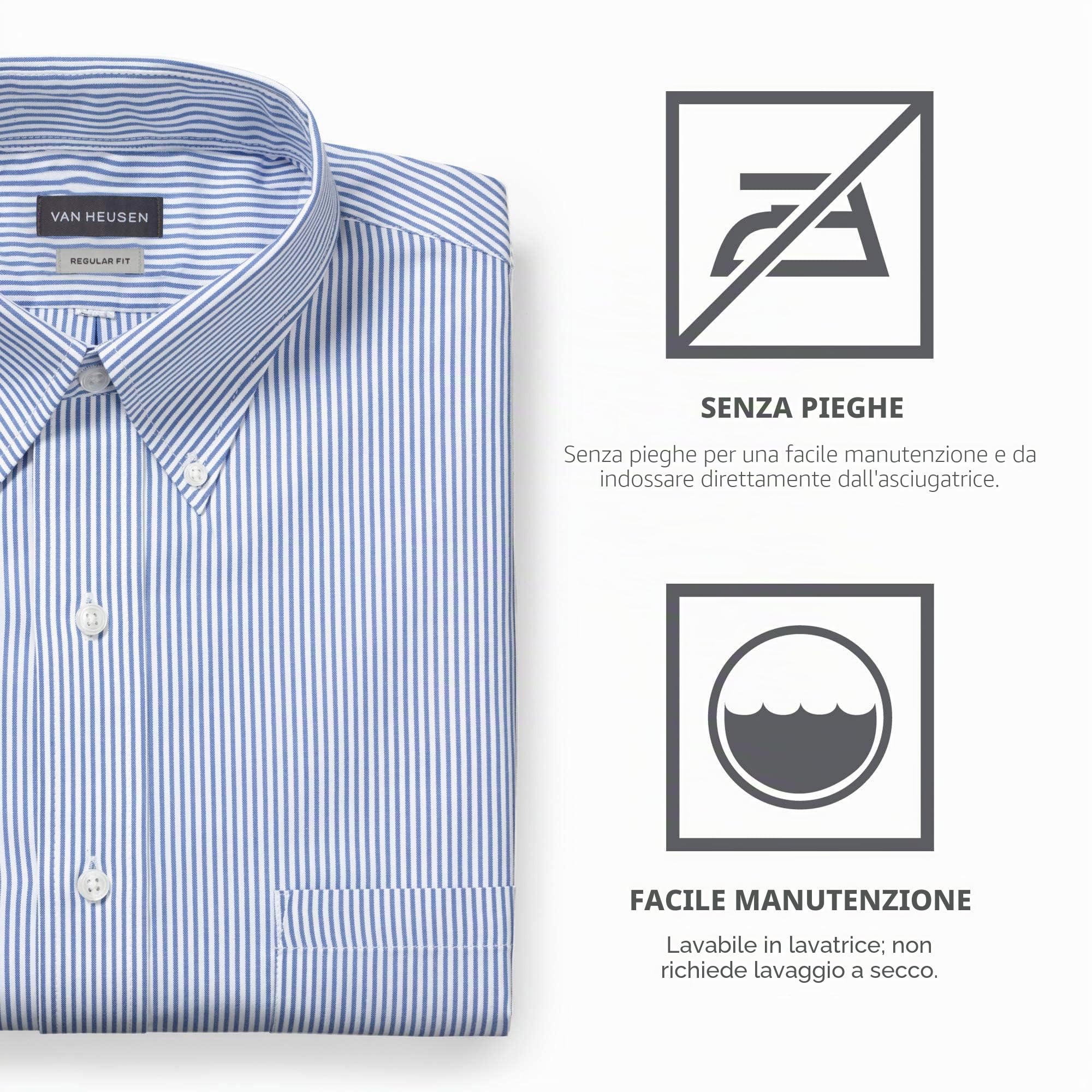 Van Heusen Men's Pinpoint Regular Fit Solid Button Down Collar Dress Shirt Camicia Elegante Uomo (Pacco da 1)