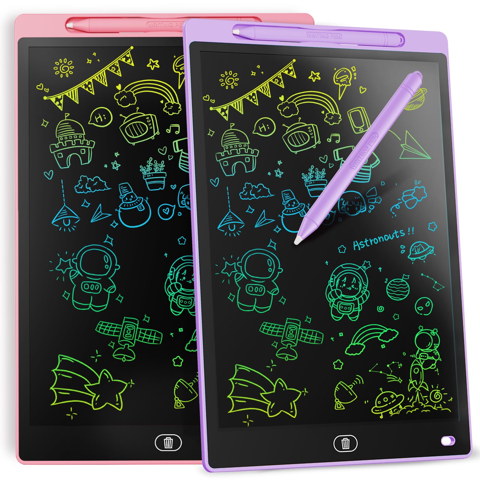 [2 Pack] Genialba LCD Drawing Board 12 Inch, Colourful LCD Writing Tablet Erasable [Individual Package], Toddler Toys Learning Educational Toys for 3 4 5 6 7 Years Boys Girls (Pink&Purple)