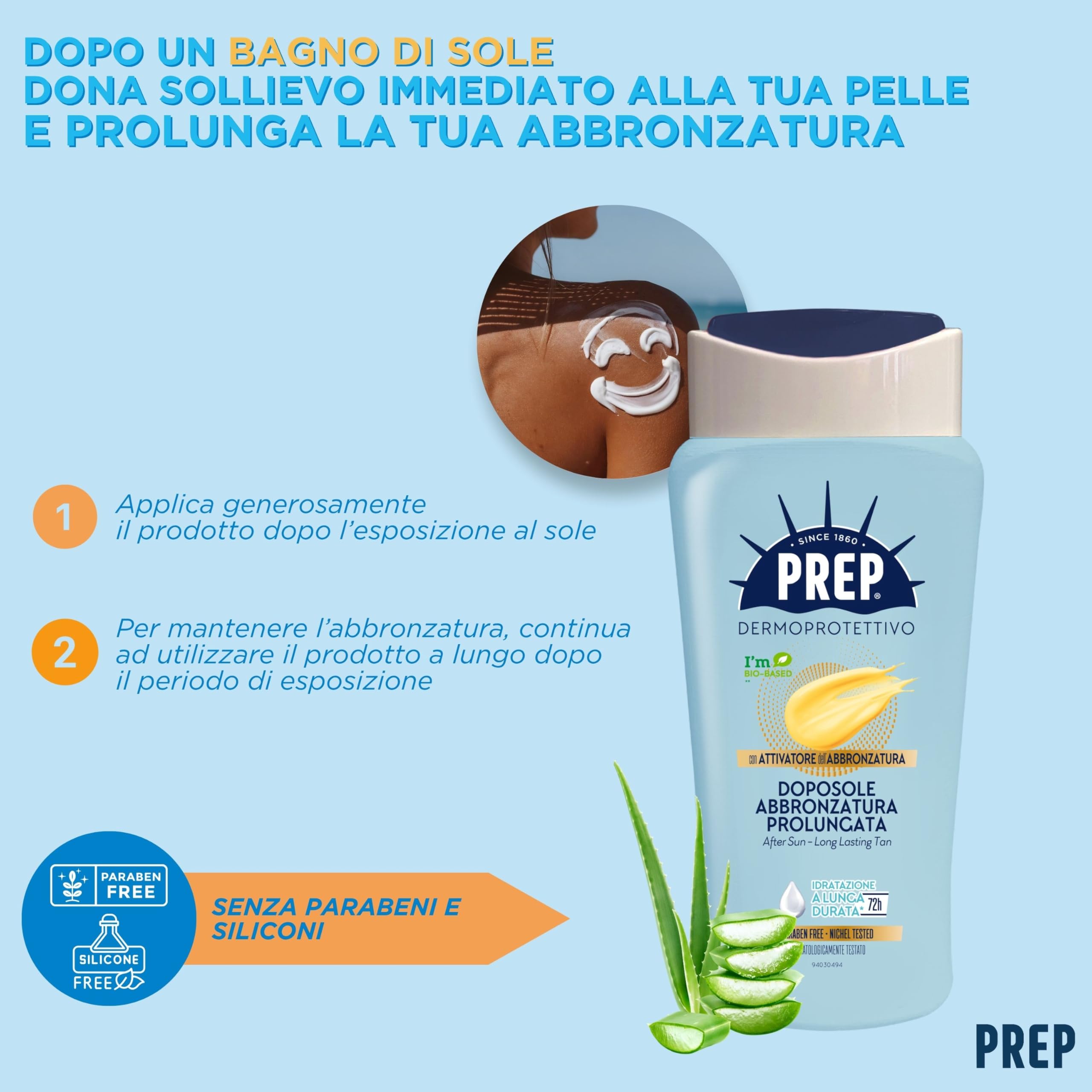 PREP, Crema Abbronzatura Prolungata Doposole, Crema Idratante con Attivatore dell'Abbronzatura, Doposole Prolunga Abbronzatura, Formato 200 Ml