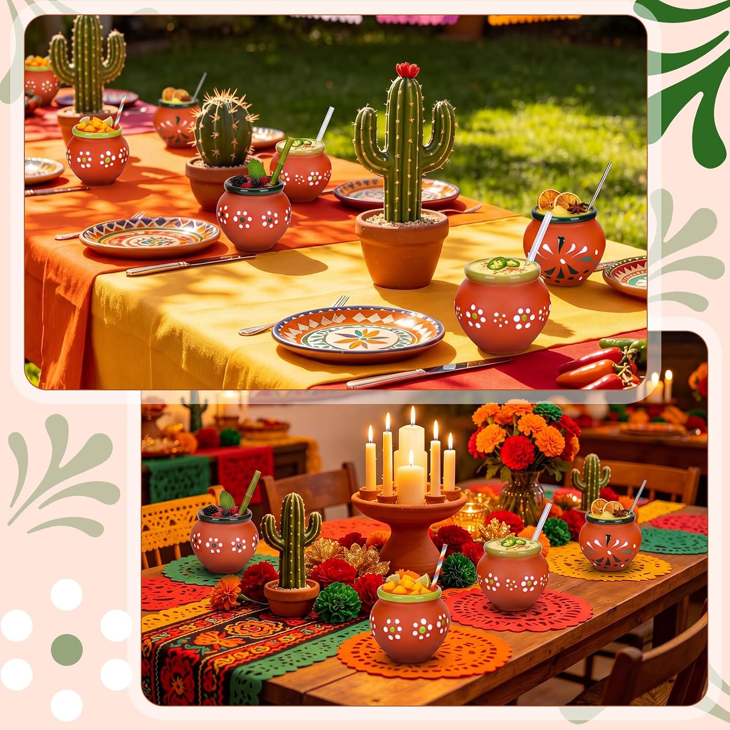 Gejoy 24 Pcs 3oz Cantaritos De Barro Shot Mini Clay Cups Jarritos De Barro Mexicanos Taco Cocktail Glasses for Tequila, Margaritas, Mojitos, Mojitos Cold Hot Drinks (Petal)