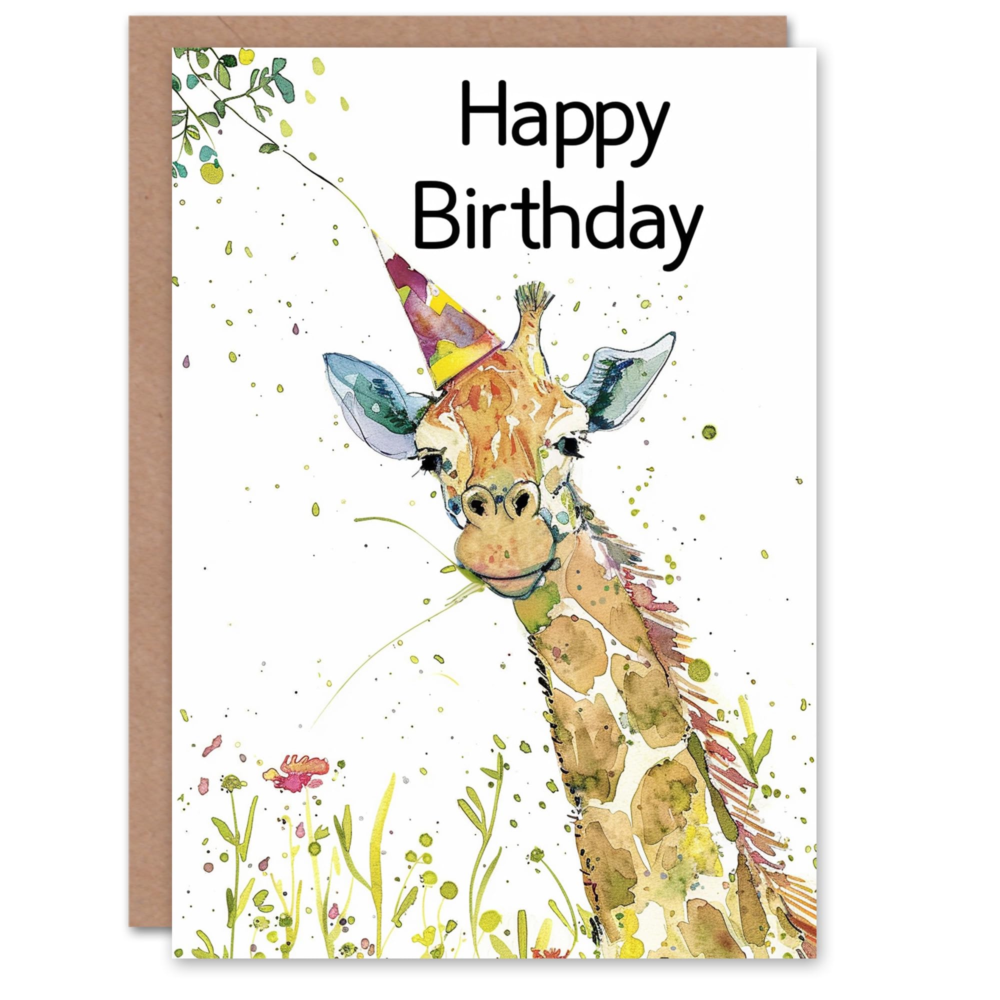Birthday Card Cute Watercolour Giraffe with Party Hat For Her Greeting Card
