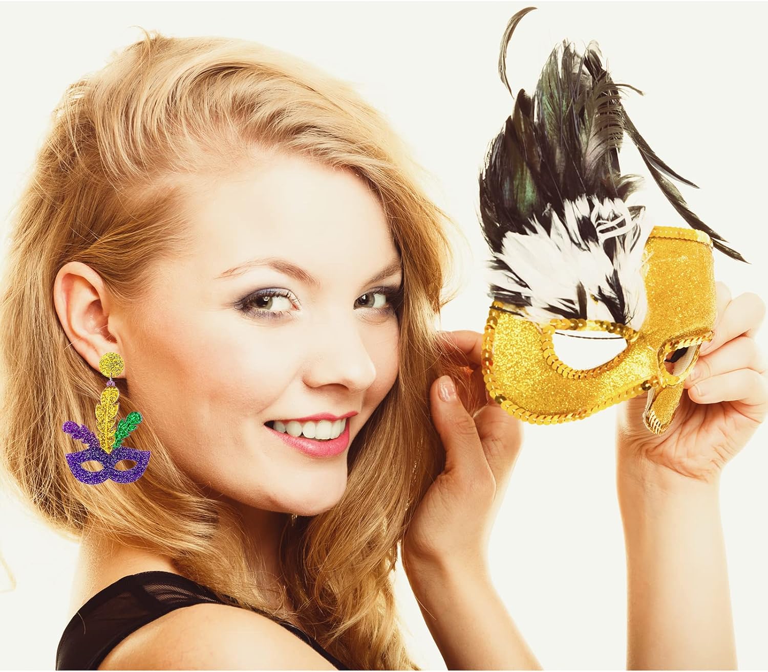 MardiGras Dangle Earrings for Women, Carnival Theme Mask Lips Hat Lobster Modelling Earrings for Girls, MardiGras Acrylic Earring for Holiday Gifts - Image 5