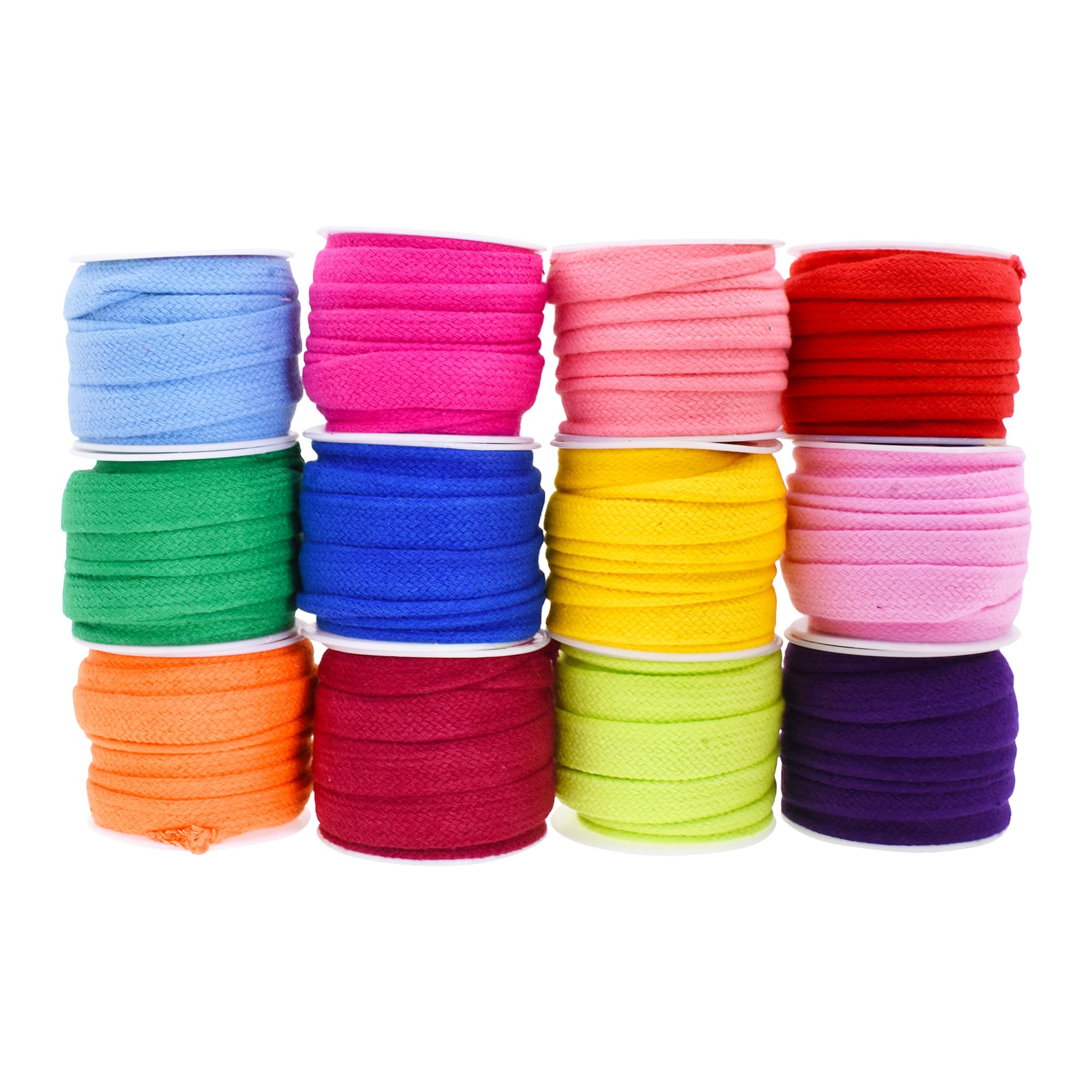 Mandala Crafts 12 Rainbow Colors Combo Flat Drawstring Cord Drawstring Replacement, 3/4 Inch 36 YDs Multicolor Soft Drawstring Cotton Draw Cord Hoodie