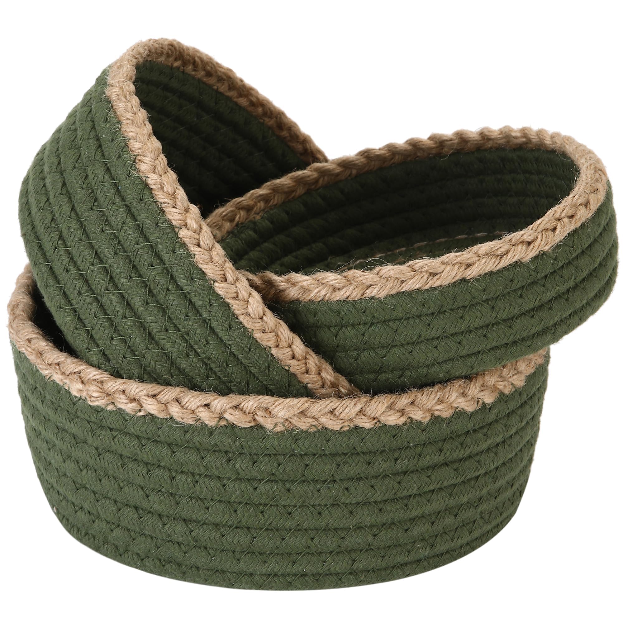 Sea Team 3-Pack Round Cotton Rope Baskets Jute Braided Portable Storage Set