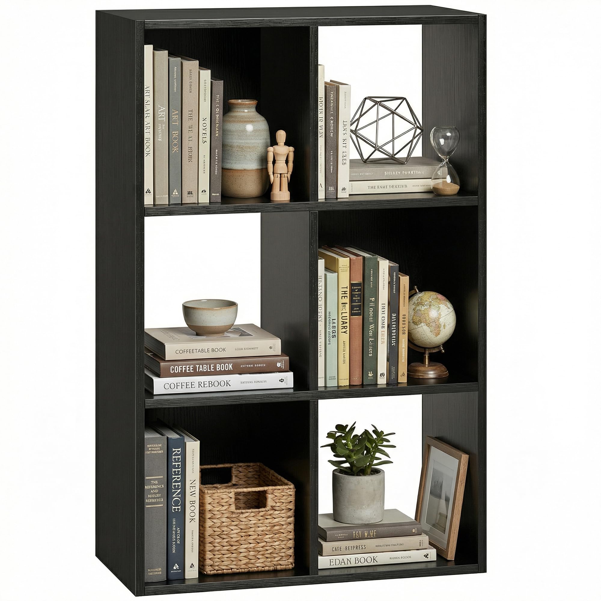 HOMCOM Industrial Style Storage Shelf with 6 Compartments Black Wood Effect