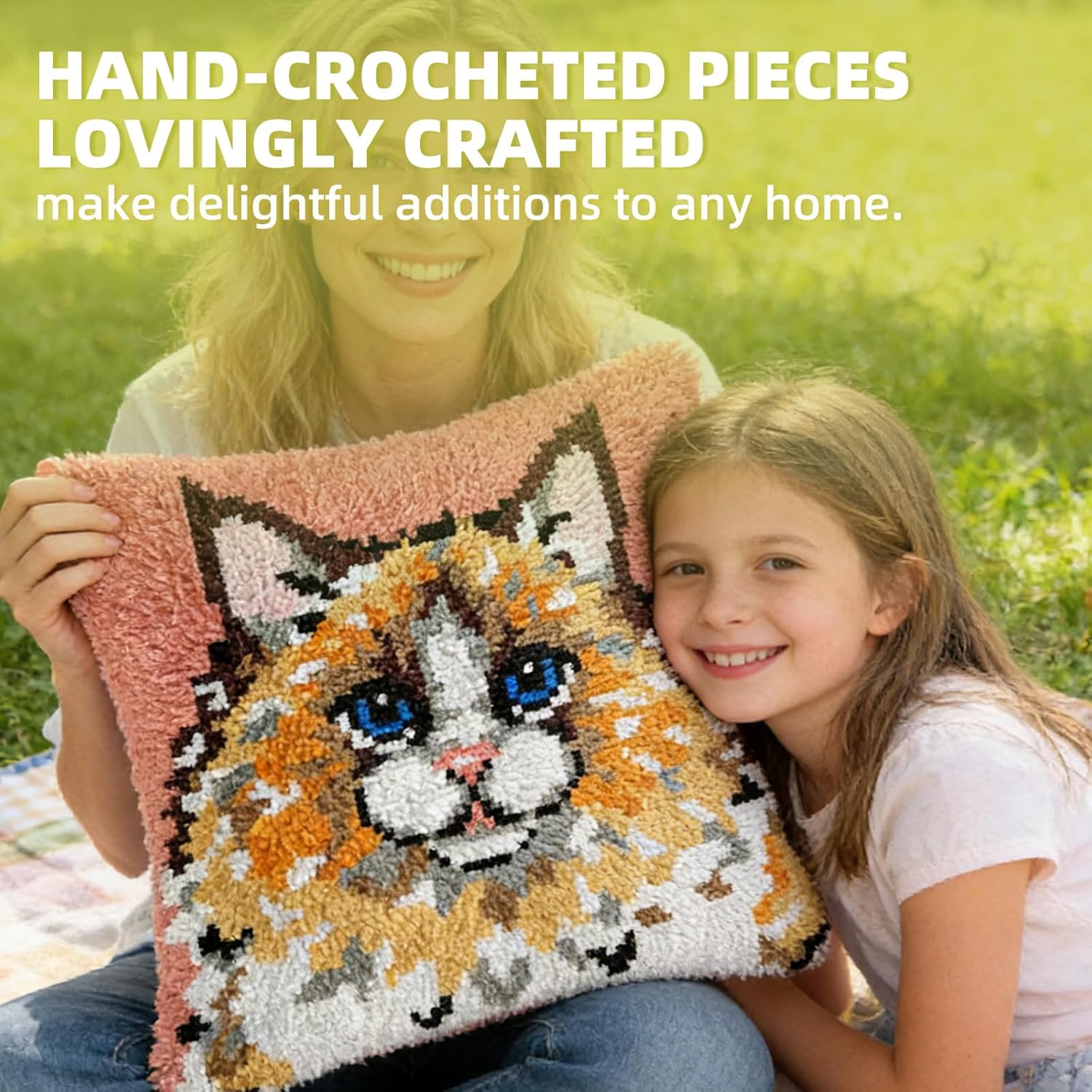 Colorful Ragdoll Latch Hook Kits for Adults Kids Beginners Cute Animals Latch Hook Pillow Kit Pre-Printed Latch Hook Rug Kits Cross-Stitch Embroidery Cushion for Home Sofa Decoration 17x17 in.