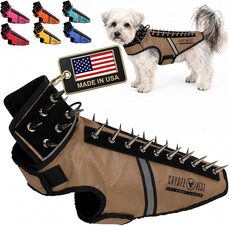 Peitoral Vest para Cães SpikeVest CoyoteVest com Espinhos Removíveis S-Texas Tan