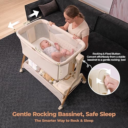 Miniatura 5 de Ezebaby Cuna para bebé con ruedas, cuna para recién nacidos, con todos los lados de malla y 7 alturas ajustables, colchón y sábana incluidos