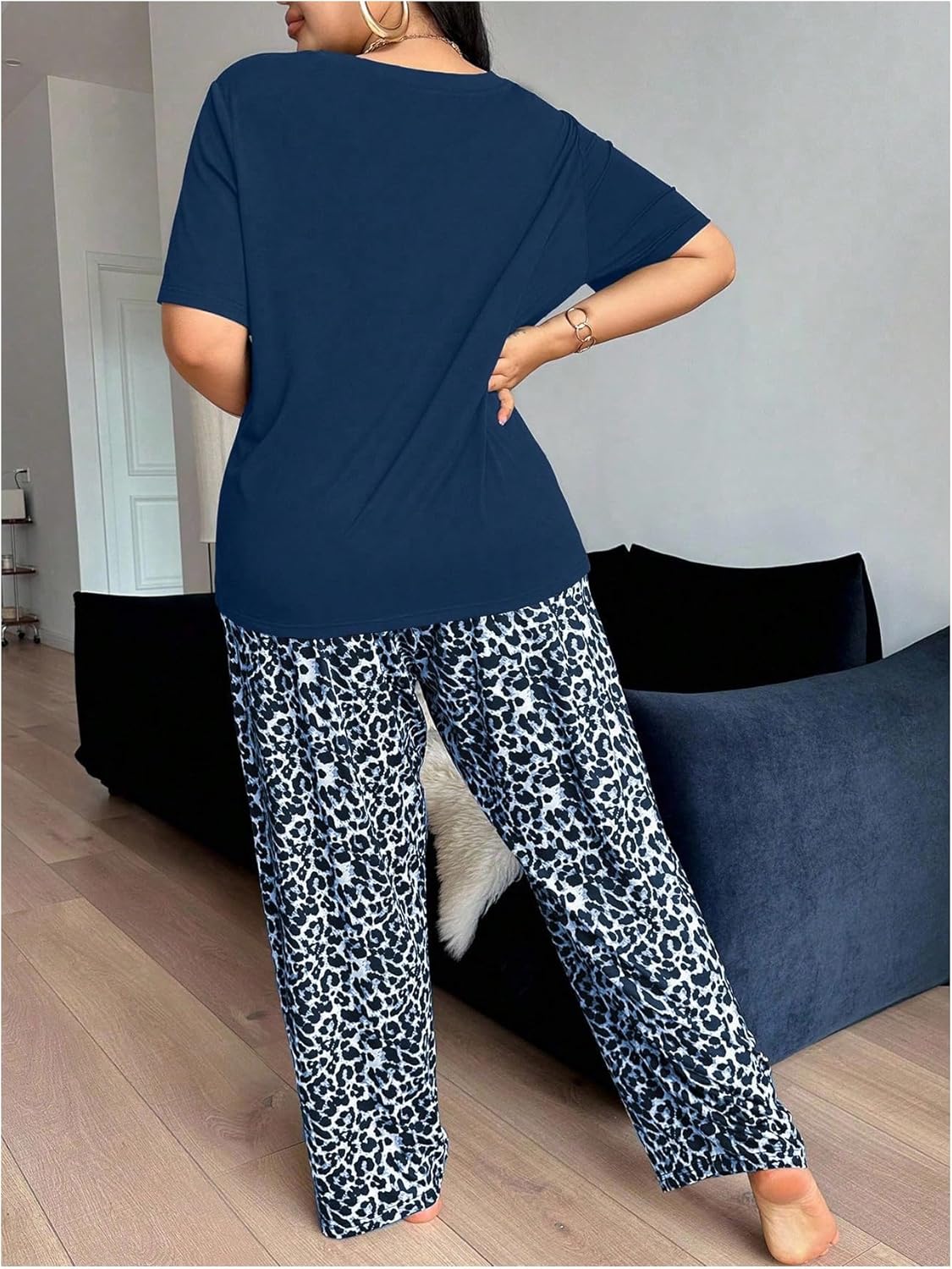 SHENHE Women's Plus Size Pajama Set Bow Leopard Print Long Sleeve Sleepwear 2 Piece Pants Pjs Set - Image 2