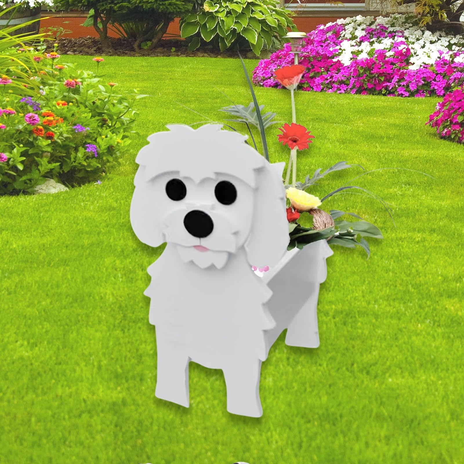 strolfay Maltese Dog Planter Plant Pots,Cute Dog Flower Planter,Gifts for Pet Lovers,Unique Animal Plant Pots,Office,Indoor Outdoor Garden Decor（9.45 * 7.36 * 13.39in）