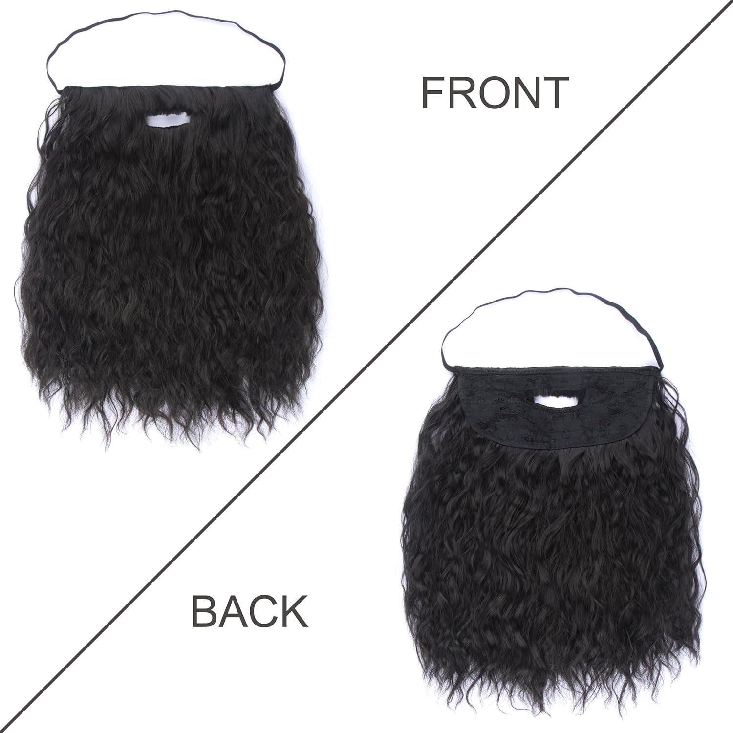 Yan Dream Men Black Fake Beard Long Curly Black Beards and Mustache for Party Halloween - Image 3