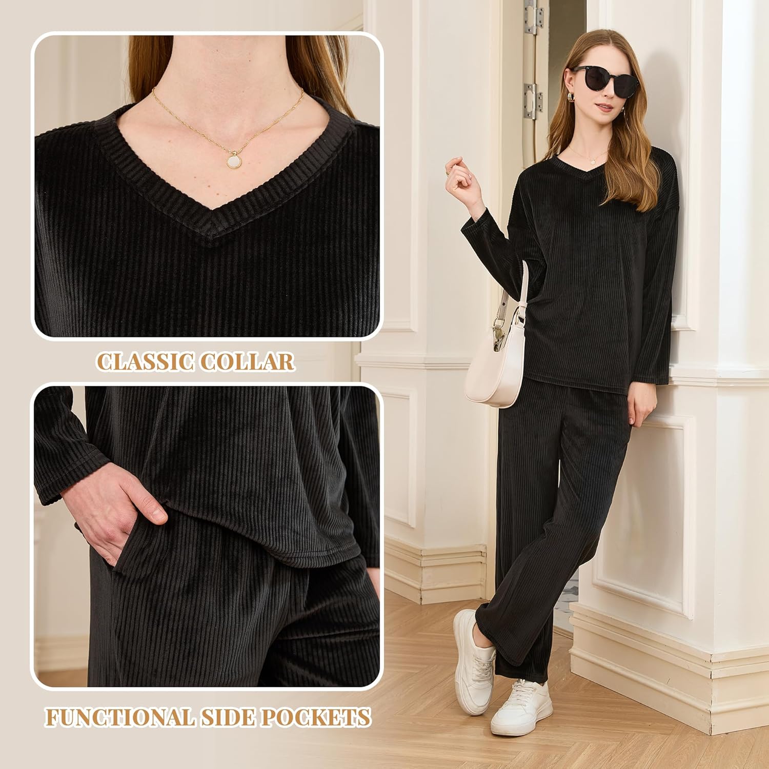 HEARTNICE Women Fleece Pajama Set, Ultra Soft 2 Piece Long Sleeve PJs Set, Warm Pullover Winter Sleepwear - Image 2