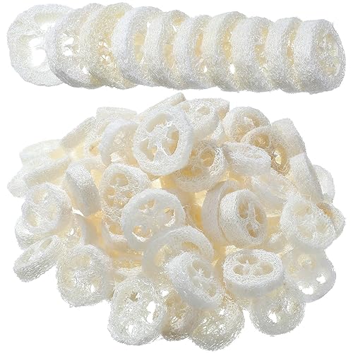 120 piezas de lufa natural para hacer jabón a granel de 1.96 pulgadas, esponja natural reutilizable de esponja de lufa orgánica exfoliante para