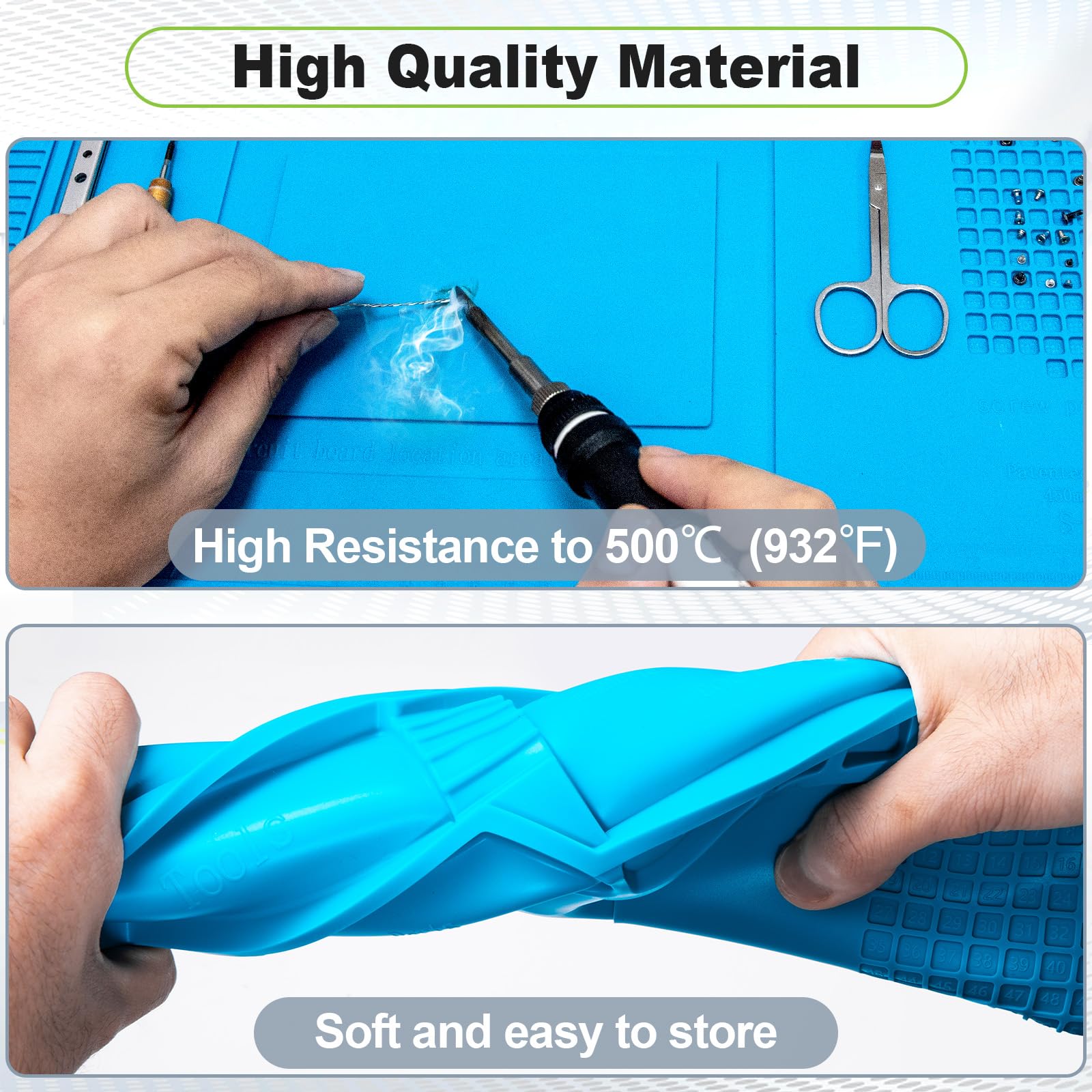 Soldeermat, antistatische reparatiemat, 34 x 23 cm, soldeerwerkmat met schaal en schroefpositie voor solderen, magnetische soldeermat, voor mobiele elektronica-reparatie, smartphones, horloges