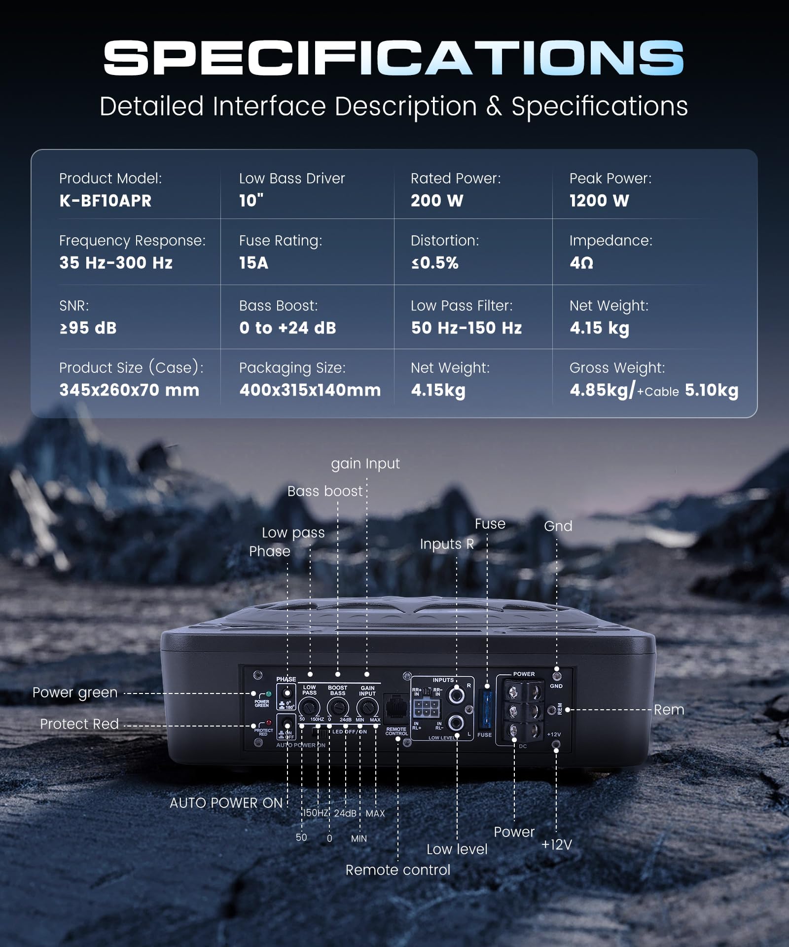 VECHTEL Subwoofer Auto Sottile 7 cm Sottosella, Subwoofer Attivo Potenza Picco 1200W con Suono Surround 360°, Regolazione Fase 180°, Filtro Passa Basso e Luce RGB Compatibile con Berlina SUV Pickup